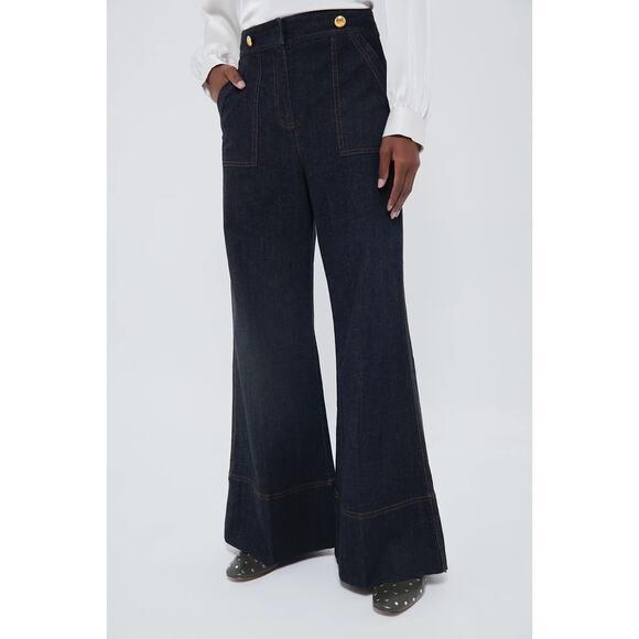 TUCKERNUCK X India Hicks Dark Denim Wide Leg Palladian Pant NWT Size 4 - Picture 2 of 9
